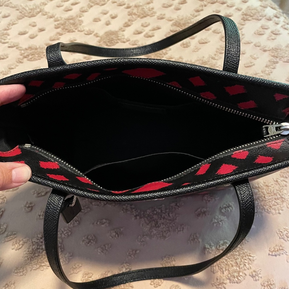 Coach Red and Black Plaid Tote - Picture 3 of 15